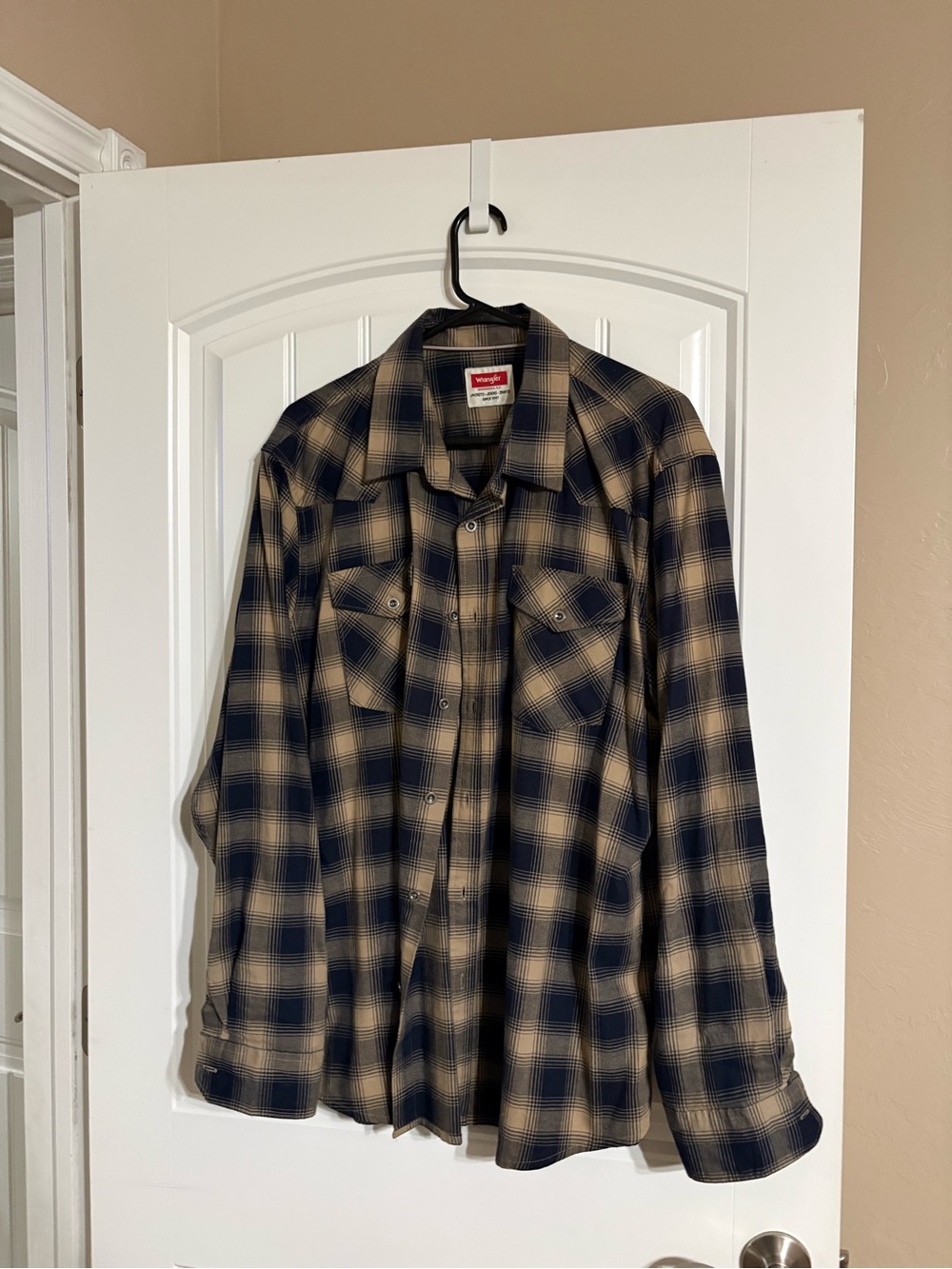 Wrangler Navy and Tan Plaid Work Shirt